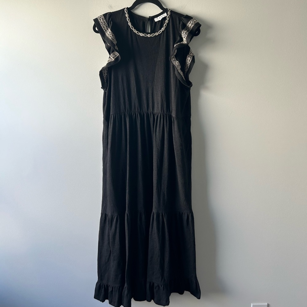 THML black flutter sleeve midi/maxi dress